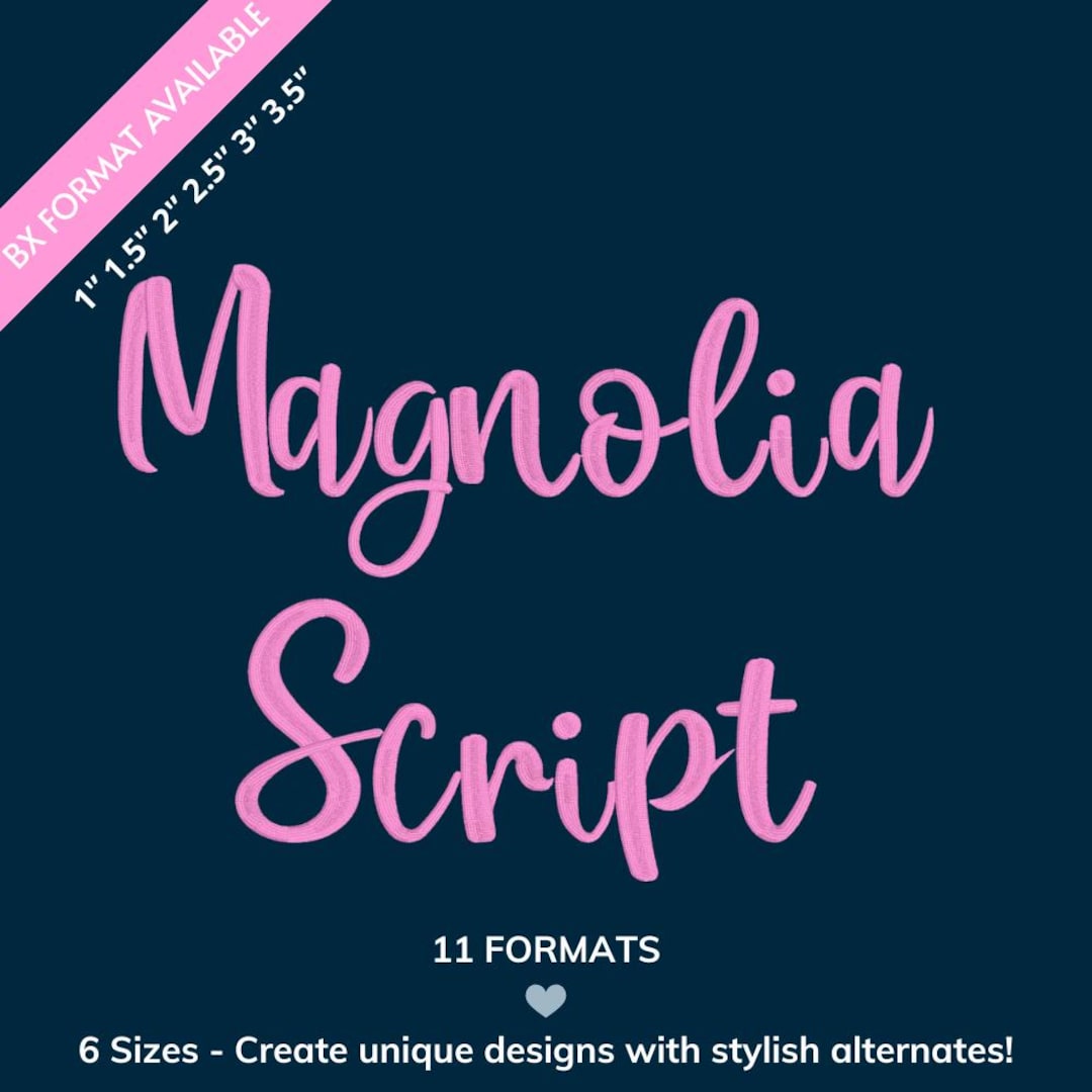 Magnolia Script Embroidery Font, Modern Handwritten Alphabet for ...