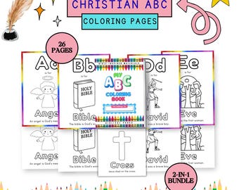 Christian ABC Coloring Book, Bible Alphabet A-Z, Sunday School Activity Pages (PDF Download)