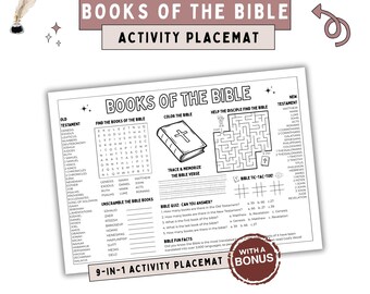 Books of the Bible Activity Placemat, Kids Bible Learning Games (Digital Download)