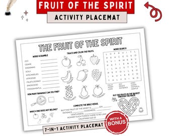 Fruit of the Spirit Activity Placemat: Bible Games for Kids (PDF Download A4/US Letter Size)