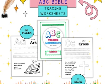 Bible ABC Tracing Worksheets, Christian Handwriting Coloring Pages (PDF Download)
