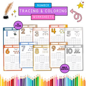 Bible Number Tracing Worksheets: Christian Coloring Pages (PDF Download)