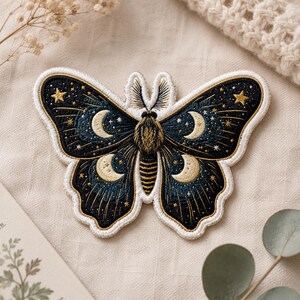 Custom Embroidered Celestial Moth Iron On Patch Moon Star Butterfly Applique for Jacket Backpack Gothic Gift