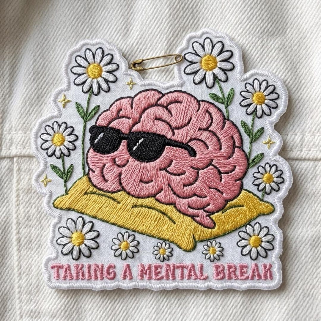 Custom Taking A Mental Break Embroidered Iron on Patch, Cute Brain ...