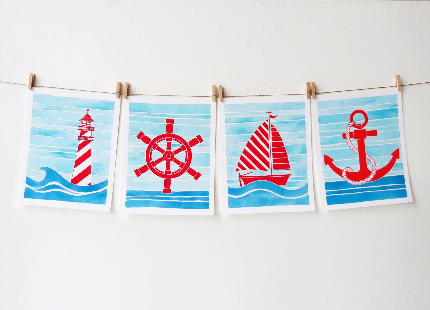 Beach Nursery Art Prints Nautical Nursery Art Red White Etsy