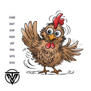 Funny Chicken Embroidery Design: Farm Animal Machine Embroidery (Digital Download)