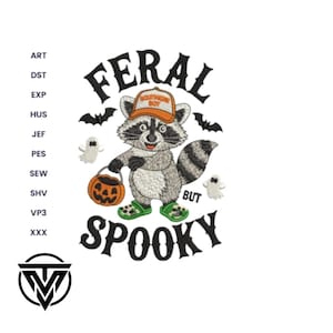 Motif de broderie raton laveur effrayant : animal sauvage d&#39;Halloween (téléchargement numérique