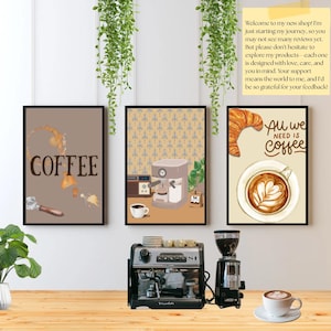 4 Coffee-Themed Digital Wall Art | Perfect for Kitchens, Cafes & Coffee Lovers | Instant Download | 4 coffee-themed Printable Posters