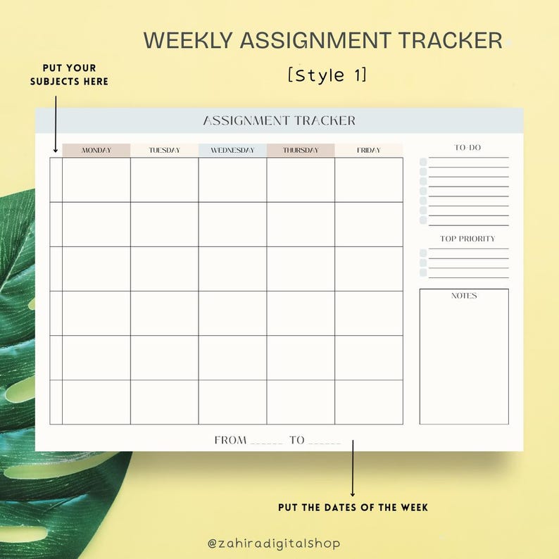 Weekly Assignment Tracker Printable: Student Homework Planner (digital ...
