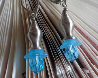 Pale Azure Teardrop Earrings - Blue Crystal Earrings - Swarovski Crystal Earrings - Platinum Spiral Earrings - Drop Earrings- by lanesamarie