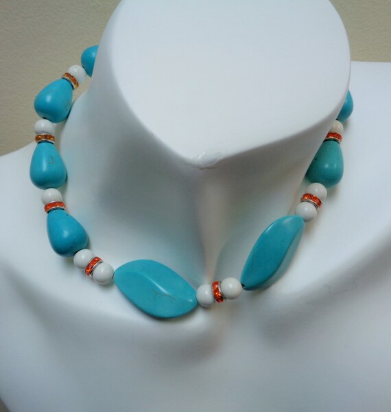 Teardrop Turquoise Jewelry Set - Blue Semi-precious Jewelry Set - Teal Turquoise Ivory Necklace Bracelet and Earring Set - by lanesamarie