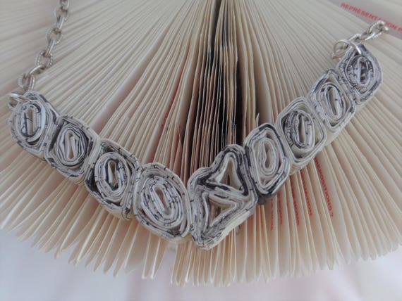 Chic Eco-Friendly Rolled Paper Necklace - One-of-a-Kind Upcycled Statement Piece, Artistic Sustainable Fashion Necklace by La Nesamarie