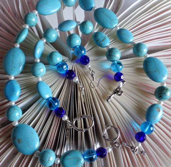 Spring Bridal Jewelry Set, Turquoise Semi Precious Jewelry Set, Turquoise Beaded Necklace Bracelet Earring Sets - Glass Beaded Jewelry Set