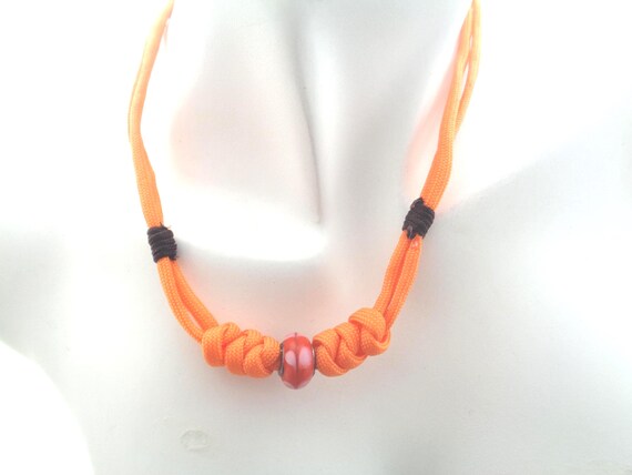 La Nesamarie Paracord Necklace with Red Murano Glass Bead – Handmade Statement Jewelry – Durable, Knotted Cord Choker – Boho Sporty Vibe