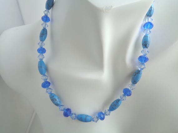 Natural Sinkiang Rice Turquoise Jewelry Set, Tonal Blue Crystal Necklace and Earring Set, Wedding Accessories, Junior Prom Beaded Jewelry,