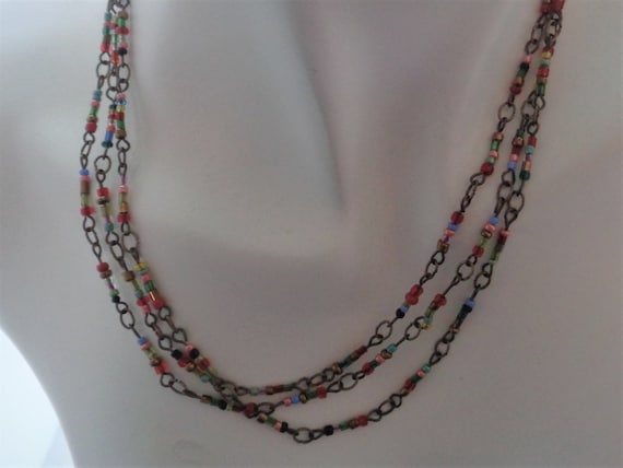 Multistrand Multicolor Seed beads Necklace, Bohemian Necklace, Beaded Necklace, Metal Necklace, Stacked Necklace, Women Accessories, Jewelry
