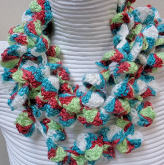 Swirl Crochet Infinity Lariat Scarf, Double Strand Spring Color Lariat Scaft, Crochet Lariat Scarf, Variegated Lariat Scarf - by lanesamarie