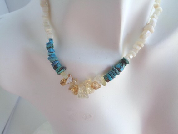 Elegant Citrine and Turquoise Necklace | Natural Semi-Precious Stone Jewelry | 17” Nugget Beads | Classic and Modern Style for Any Occasion