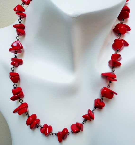 Valentine's Day Red Coral Stacked Necklace - Sea Glass Beaded Necklace - Stacked Pendant Necklace - Red Beaded Necklace - Women Necklace