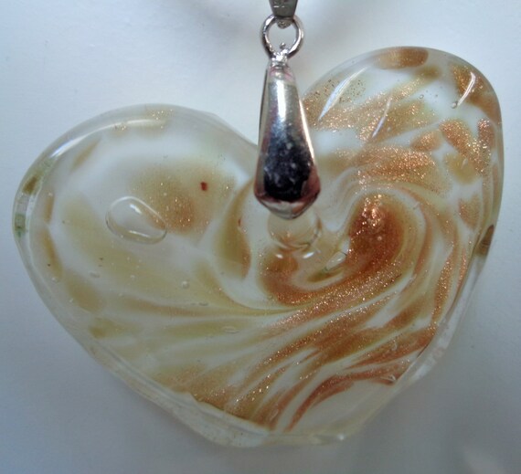 Clear Gold Heart Lampwork Pendant Necklace – Light Pink Cord, Glass Beaded Jewelry, Elegant Women’s Accessory - Elegant Fashion Accessory