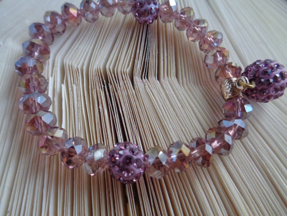 Opalescent Crystal Beads Infinity Bracelet, Lilac Faceted Stretch Bracelet, Lilac Shambala Ball Crystal Ball Bracelet, Friendship Bracelet,