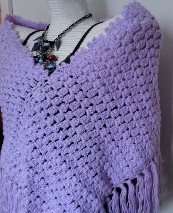 Handmade Lavender Crochet Capelet, Lavender Tassel Shrug,  Lilac Tassel Capelet - Lilac Shrug - Pastel Crocheted Capelet -  Crocheted Shawl
