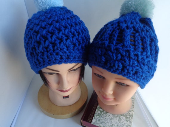 Unisex Royal Blue Matching Beanie hats Father Son/ Daughter Hat, Mom Daughter or Dad Son Combo Hats,  Head Warmer, Skull dress, Toque