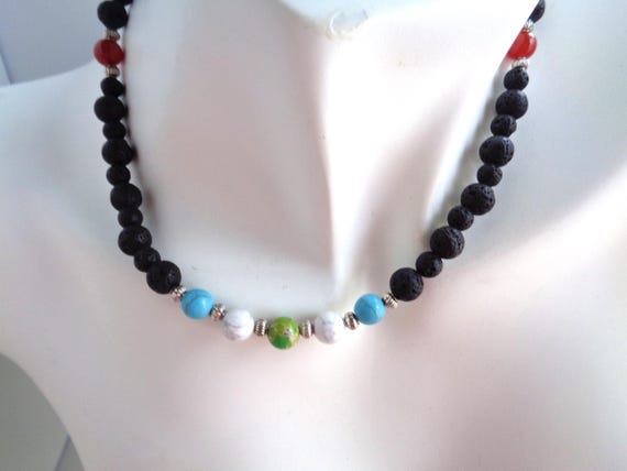 Natural Volcanic Lava Gemstone Necklace, Tibetan Mala Necklace,  Lava Rock Stone Necklace, Boho Necklace, Fashion Jewelry Gift for her