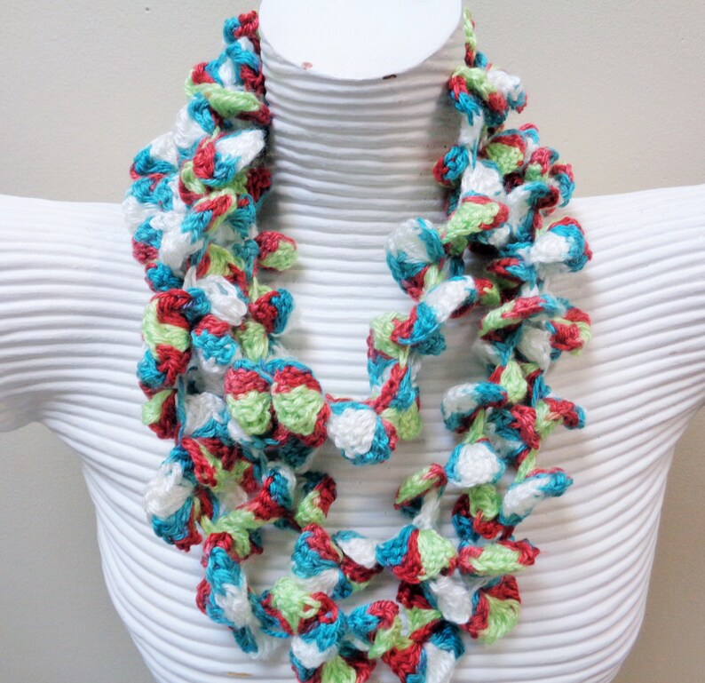Swirl Crochet Infinity Lariat Scarf, Double Strand Spring Color Lariat