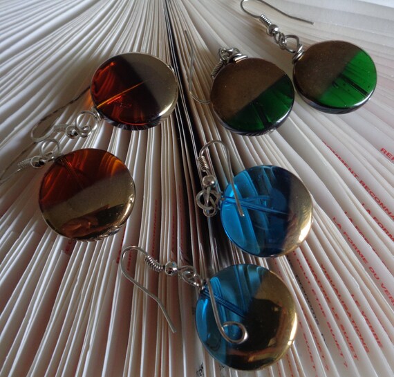 Set of 3 Ombre Glass Earrings – Handmade Dangle Jewelry – Lightweight Drop Earrings – Gift for Her – Blue Green Amber - by La Nesamarie