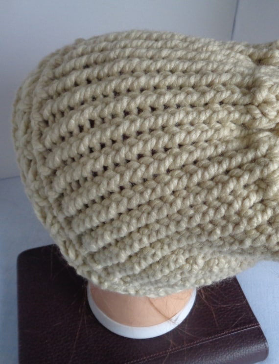 Beige Knitted Messy Bun Hat, Cream Beige Messy Bun Beanie, Ponytail Knitted and Crocheted Beanie Hat, Unisex Beanie Hat, Gift for her or Him