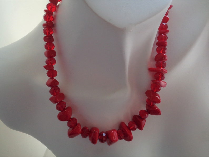 Natural Red Sea Coral Necklace Red Faceted Crystal Necklace, Crystal Gemstone Beaded Necklace Valentine Gift Idea Women Accessories image 2
