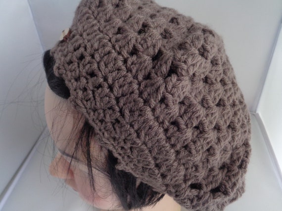 Cedar Brown Vegan Crocheted Beanie Hat - Deep Taupe Brown Crochet Beret Hat - Crochet Hat - Womens Hat - Women Fall and Winter Accessories