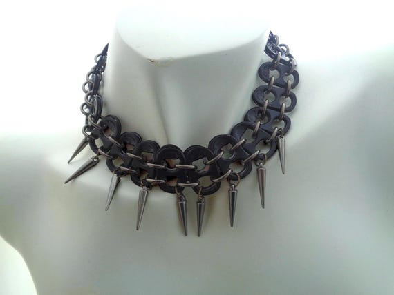 Black Spiked Jewelry set, Gothic Punk Fashion, Punk Rock Choker Bracelet & Earring Set, Statement Dark Aesthetic Jewelry Set by lanesamarie