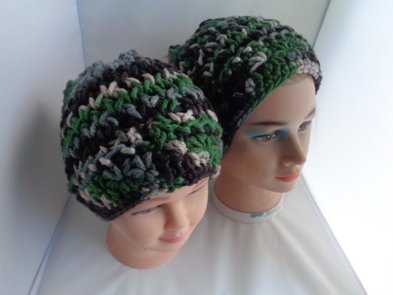 Camouflage Crochet Matching Hat for Mom n' Daughter, Camouflage Matching toque, Camouflage  Head Warmer, Mother and daughter skull dress