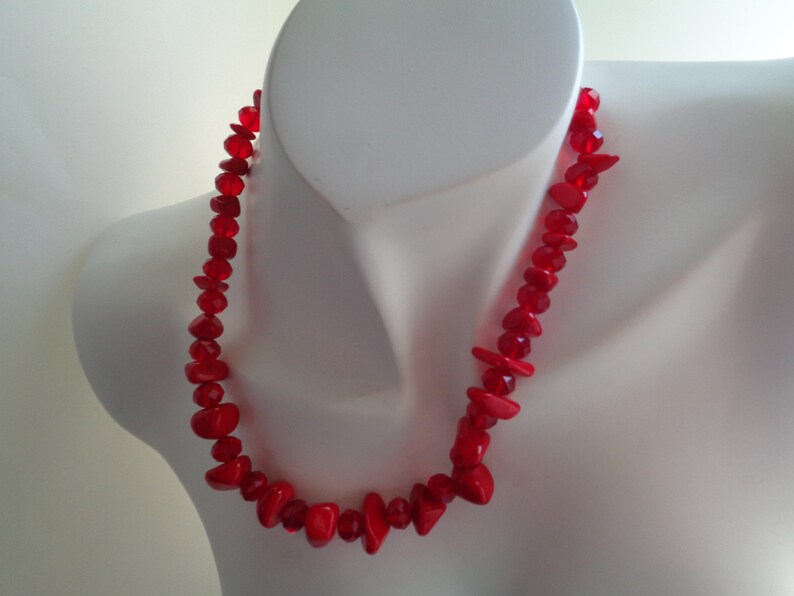 Natural Red Sea Coral Necklace Red Faceted Crystal Necklace, Crystal Gemstone Beaded Necklace Valentine Gift Idea Women Accessories image 3