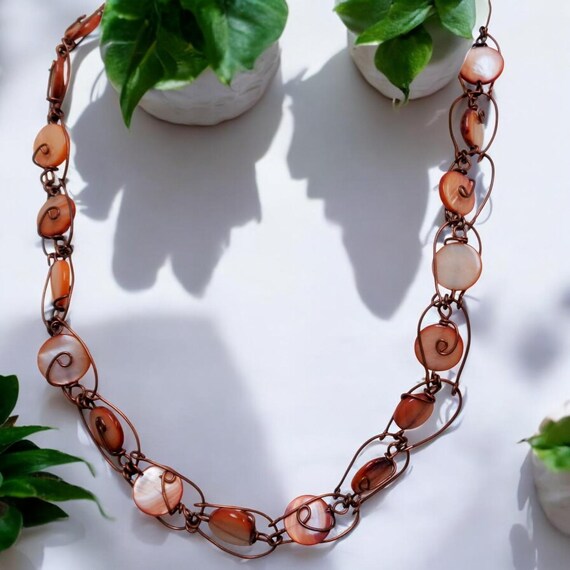 Sunrise Metal Necklace, Tawny Copper Metal Beaded Necklace, Beaded Necklace, Gift for her, Women Accessory, Fashion Jewelry - by lanesamarie