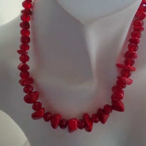 Natural Red Sea Coral Necklace Red Faceted Crystal Necklace, Crystal Gemstone Beaded Necklace Valentine Gift Idea Women Accessories image 1