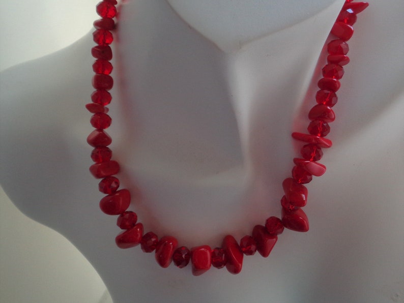 Natural Red Sea Coral Necklace Red Faceted Crystal Necklace, Crystal Gemstone Beaded Necklace Valentine Gift Idea Women Accessories image 1