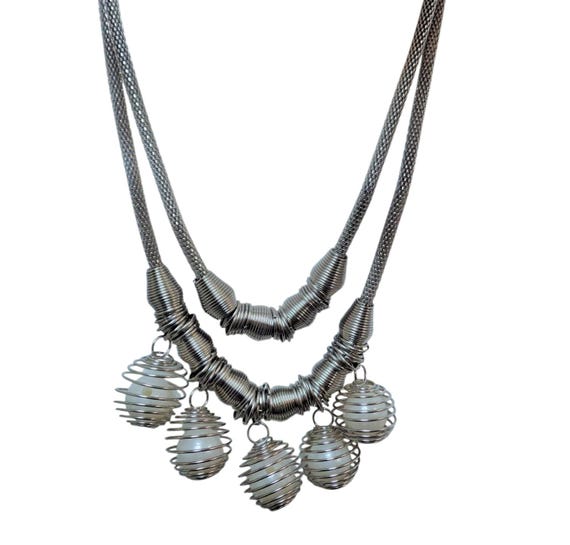 Handmade Silver Wire Wrapped Necklace – Pearl Cage Pendant Jewelry – Elegant & Unique Statement Piece-Snake Chain Necklace by La Nesamarie