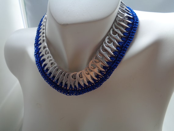 Eco- friendly Soda Pop tab  crochet necklace, Vegan Pull tab handmade Necklace, Recycled Soda Pull Tabs Necklace,