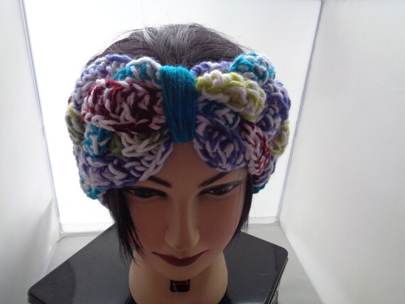 Multicolor Braided and Crocheted Earmuff- Braided Ear warmer, - Twisted Earmuff - Crocheted Headband - Chunky Crocheted Ear warmer, Headband