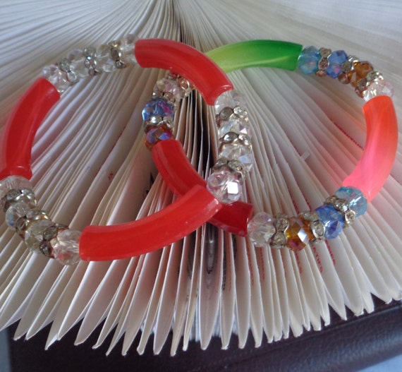 Elegant Infinity Stretch Bracelets – Handmade Jewelry – Red & Multicolor Beads – Rainbow Tube Bracelets, Gift for her, No clasp bracelets
