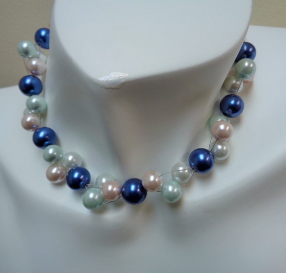 Icy Bubbles Necklace & Earring Set/ Handmade with Soft Pastel Beads/ Bridesmaid Necklace and Earring Wedding Accessories - by lanesamarie