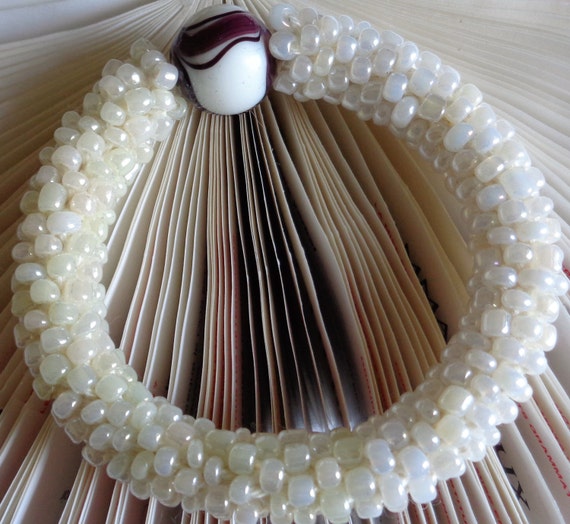 Herringbone Infinity Beaded Bracelet – Handwoven Spiral Rope Jewelry – Opalescent Glass Beads with Focal Accent – Elegant Handmade Gift