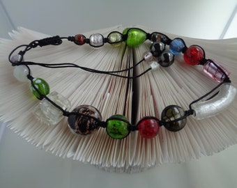 Multicolored Geometric Lampwork Glass Beads, Shambala Necklace, Infinity Choker Necklace