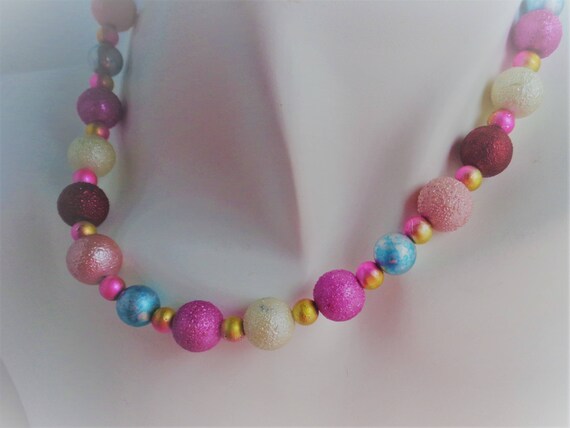 Boho Easter Necklace, Bunny Wrinkle Beads Necklace. Lavender Wrinkle Necklace, Maroon Wrinkle Beads Necklace, Pink Blue Sprayed Necklace