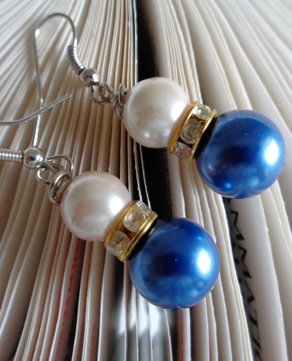 Blue Violet and Baby Pink Stacked Earrings - Glass Beaded Earrings -Blue Violet Dangle Earrings - Baby Pink Dropped Earring - by lanesamarie