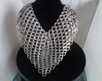 Silver Heart Statement Soda Tabs Bib Necklace, Recycled Pop Tabs Necklace, Soda Tabs Heart Necklace, Upcycled Necklace, Recycled Soda Tabs