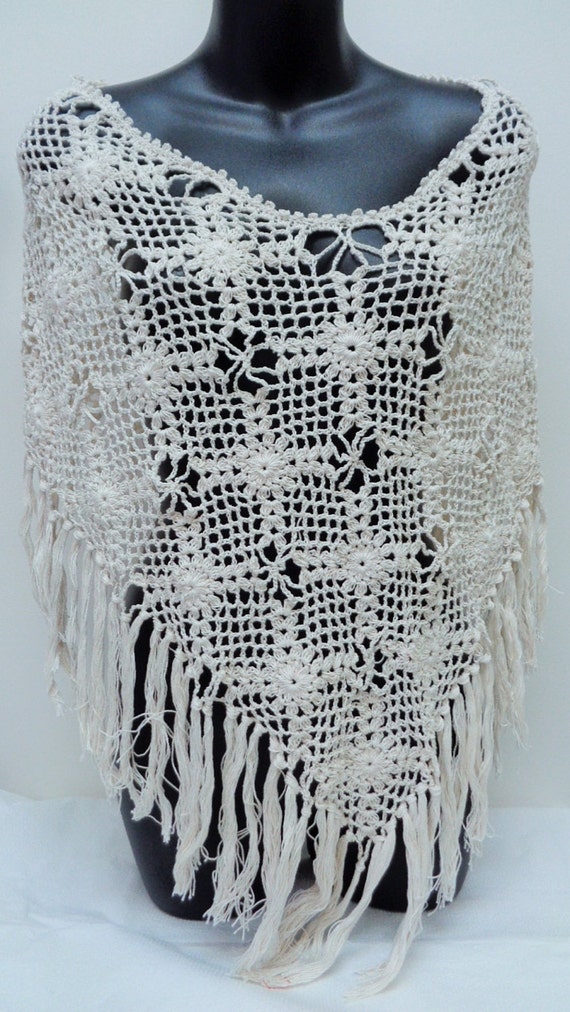 Beige Cream Crochet Capelet - Capelet Tassels - Tassels Capelet - Beige Mini Poncho - Beige Crochet Shawl - Shoulder Wrap - by lanesamarie